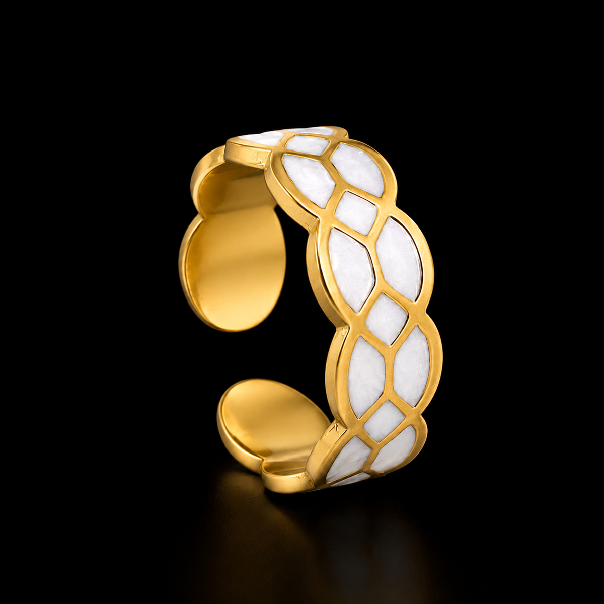 White Mosaic Textured Flexi Size Ring | 18K PVD Gold Plated- For Women | Includes: Ring