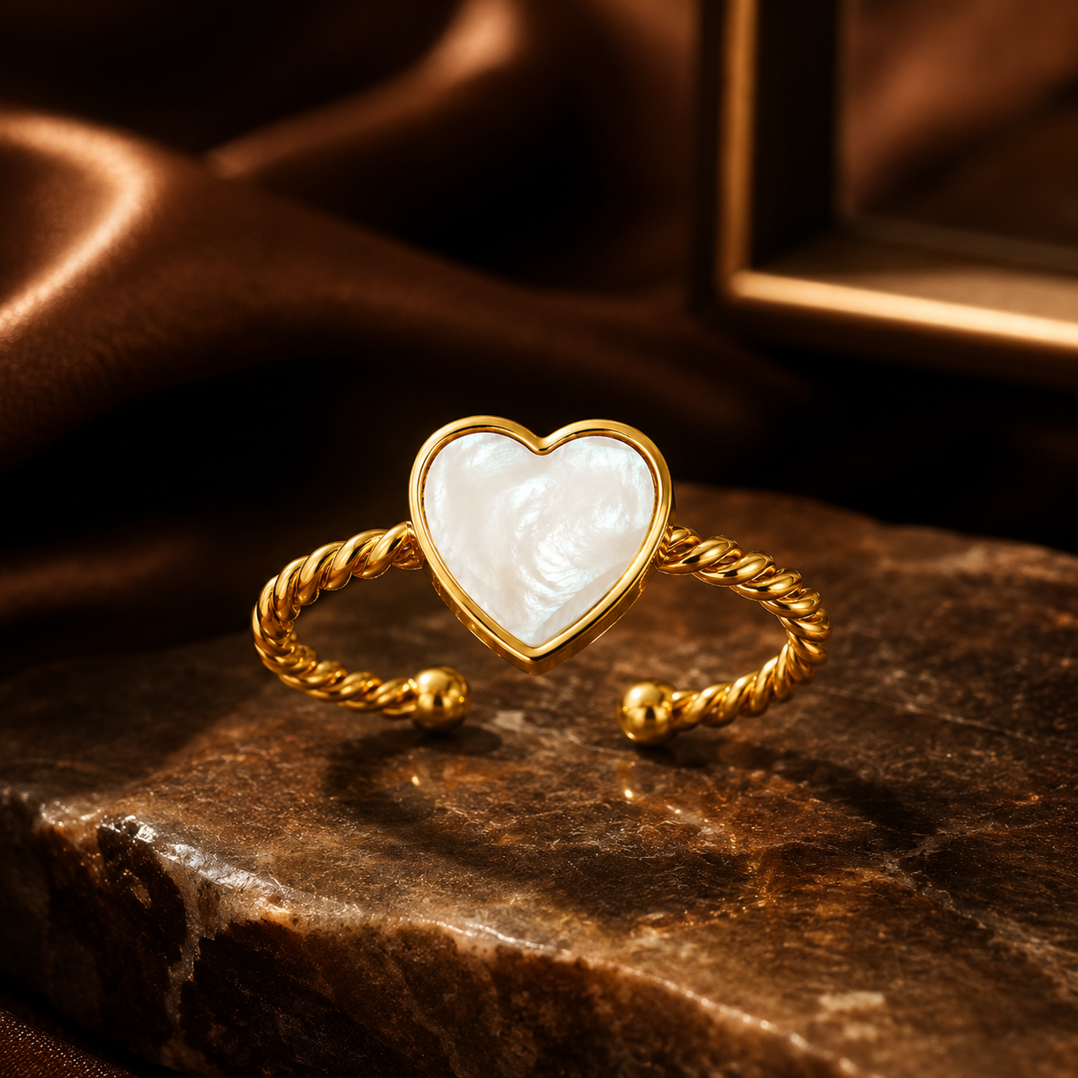 Natural Sheel Heart-Rope Flexi Size Ring | 18K PVD Gold Plated- For Women | Includes: Ring