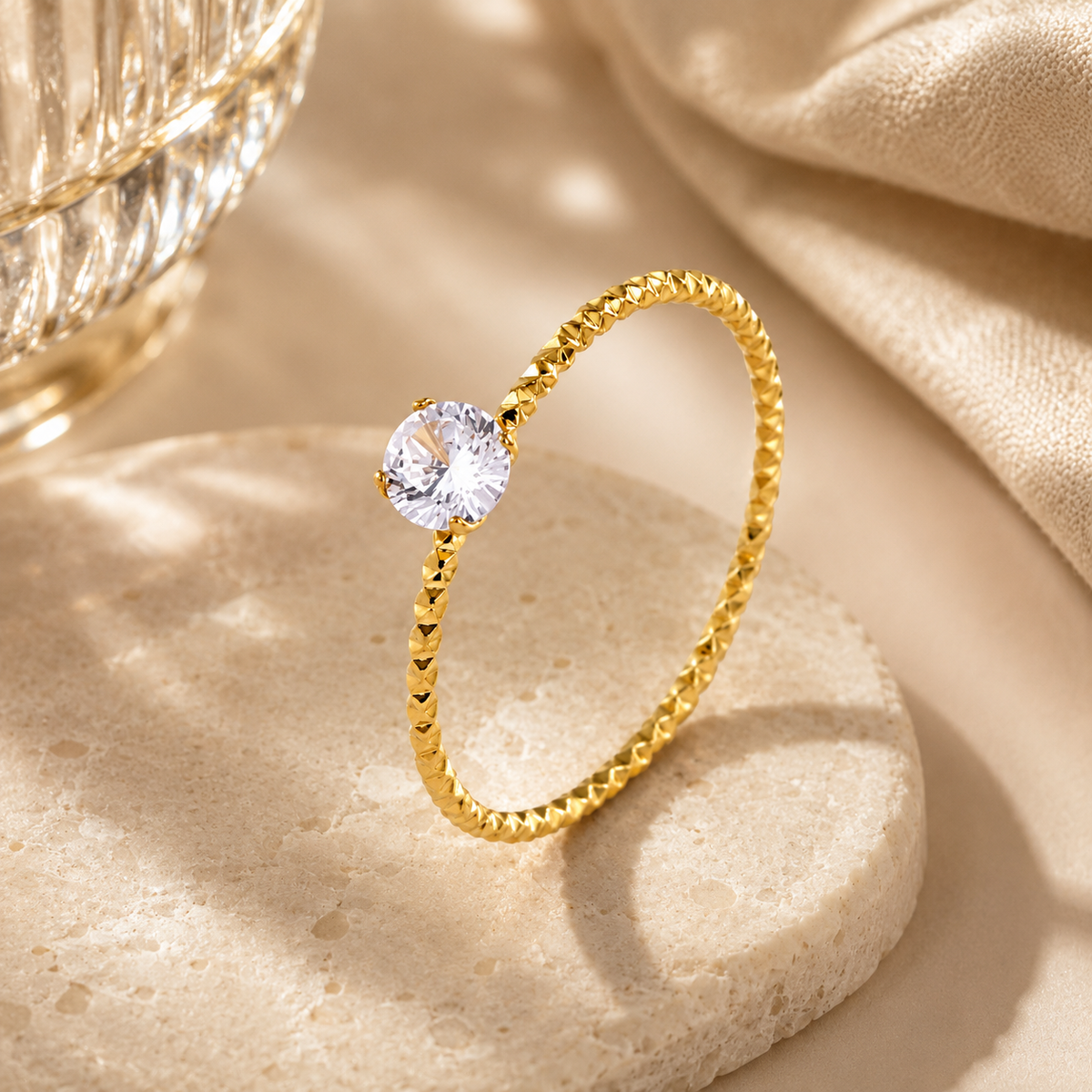 Solitaire Zircon Ultra Dainty Ring | 18K PVD Gold Plated- For Women | Includes: Ring