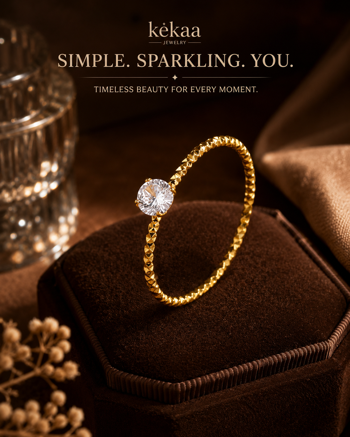 Solitaire Zircon Ultra Dainty Ring | 18K PVD Gold Plated- For Women | Includes: Ring