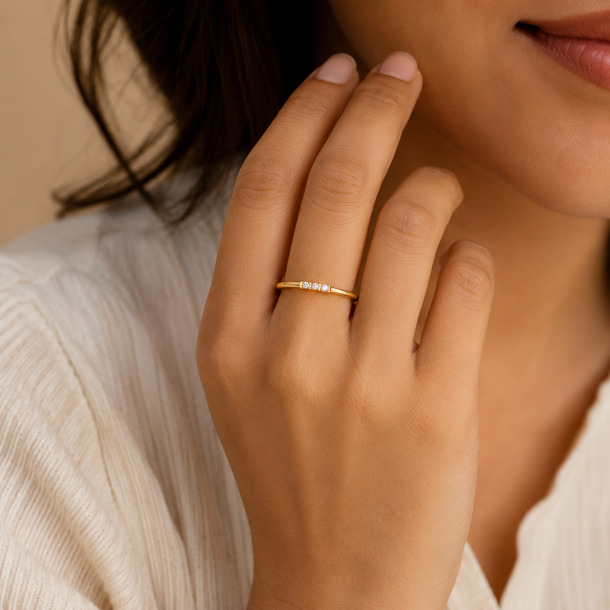 3-Zircon Ultra Dainty Ring | 18K PVD Gold Plated- For Women | Includes: Ring