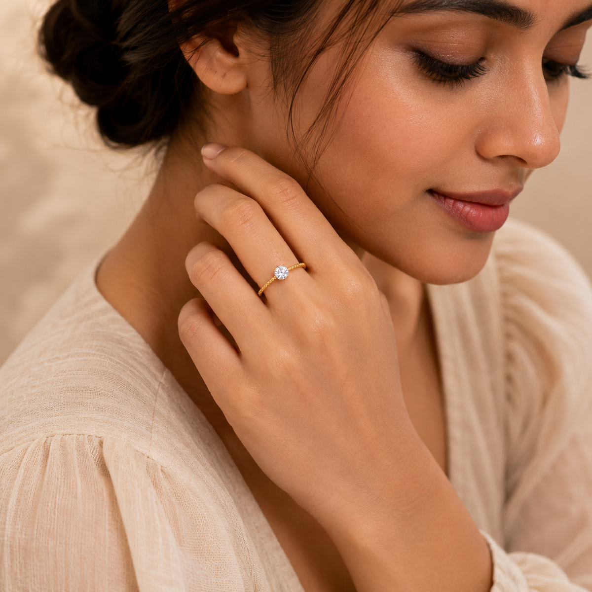 Solitaire Zircon Ultra Dainty Ring | 18K PVD Gold Plated- For Women | Includes: Ring