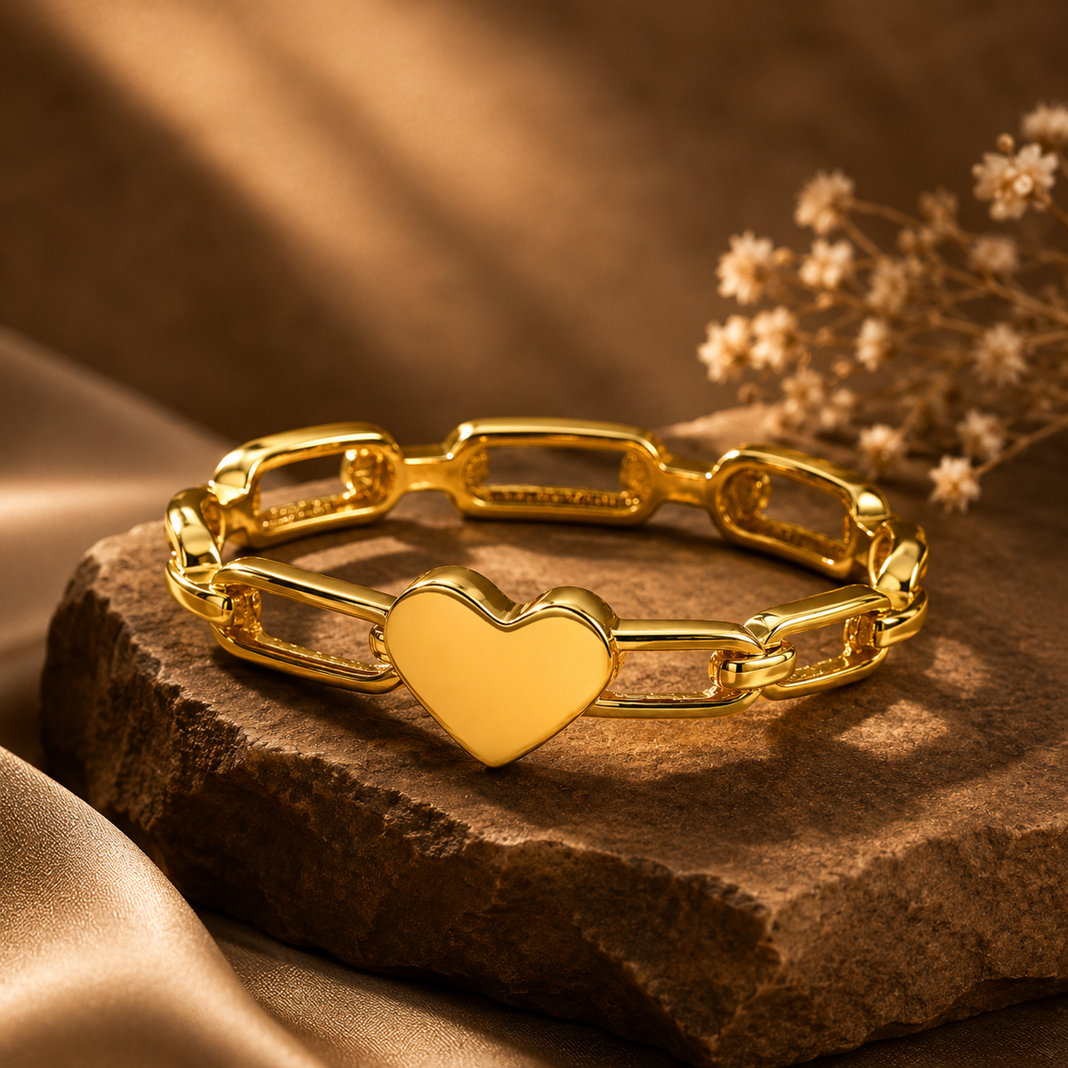 Link Chain Heart Golden Ring | 18K PVD Gold Plated- For Women | Includes: Ring