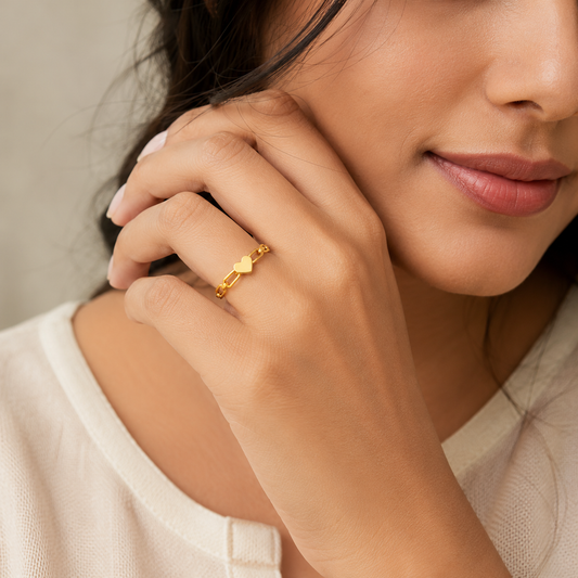Link Chain Heart Golden Ring | 18K PVD Gold Plated- For Women | Includes: Ring