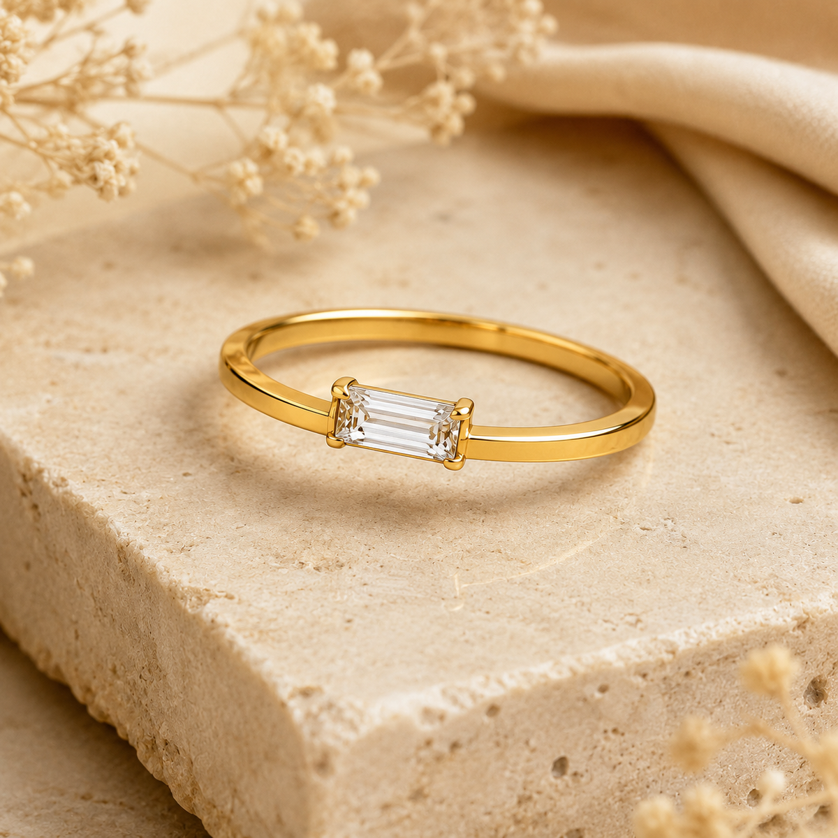 Ultra Modern Rectangular Zircon Ultra Dainty Ring | 18K PVD Gold Plated- For Women | Includes: Ring