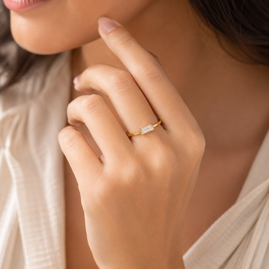 Ultra Modern Rectangular Zircon Ultra Dainty Ring | 18K PVD Gold Plated- For Women | Includes: Ring