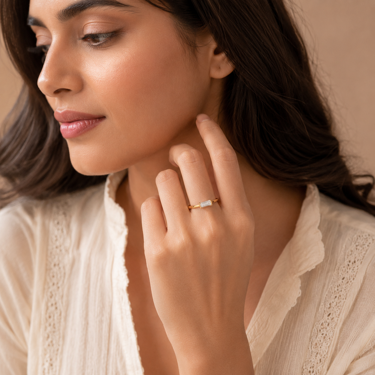 Ultra Modern Rectangular Zircon Ultra Dainty Ring | 18K PVD Gold Plated- For Women | Includes: Ring