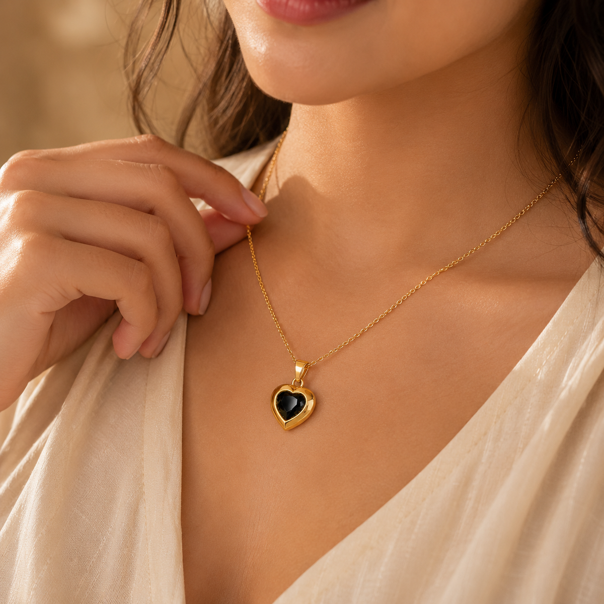 Midnight Black HEART Necklace | Gold-Tone - For Women | Includes: Necklace