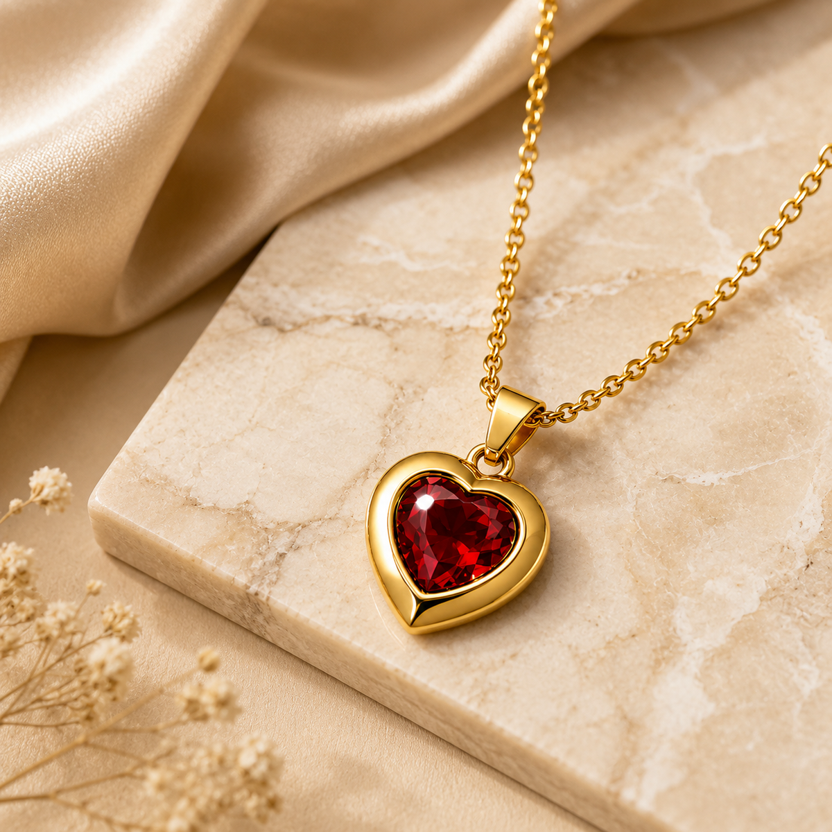 Passion Deep Red HEART Necklace | Gold-Tone - For Women | Includes: Necklace