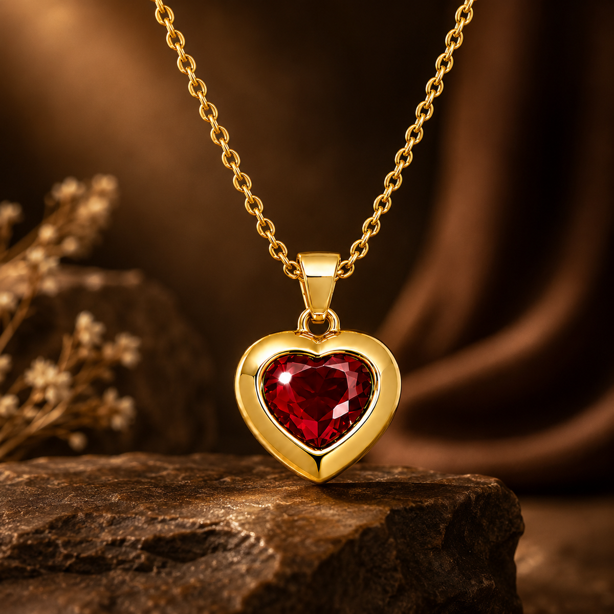 Passion Deep Red HEART Necklace | Gold-Tone - For Women | Includes: Necklace