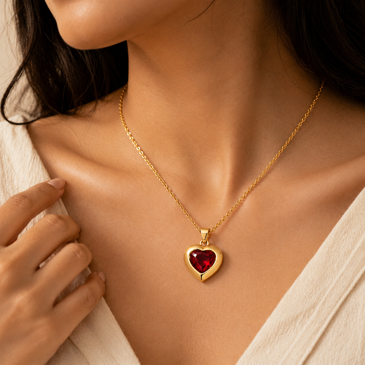 Passion Deep Red HEART Necklace | Gold-Tone - For Women | Includes: Necklace