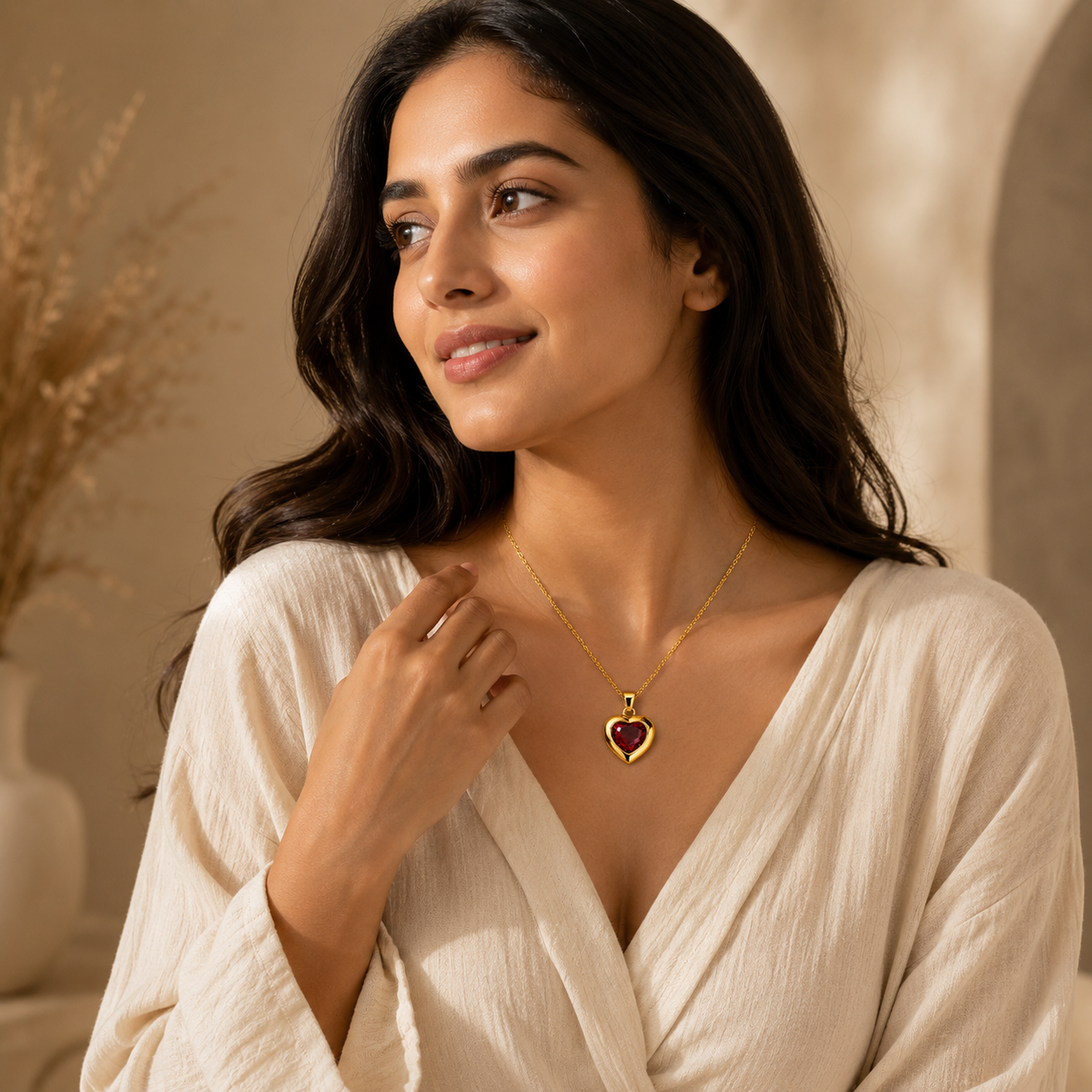 Passion Deep Red HEART Necklace | Gold-Tone - For Women | Includes: Necklace
