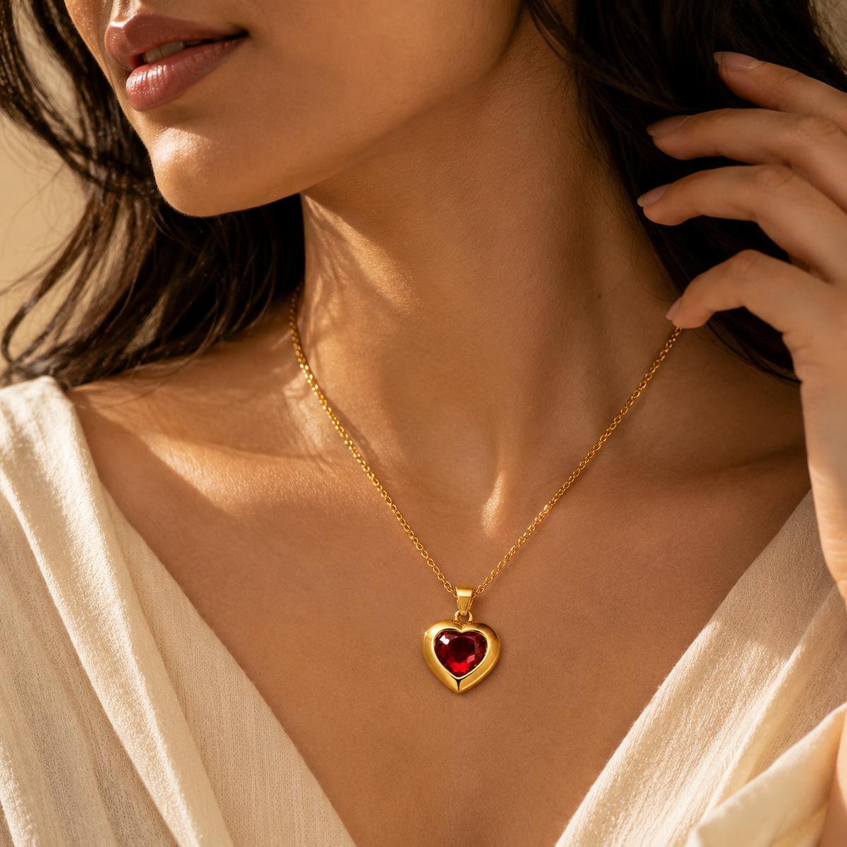 Passion Deep Red HEART Necklace | Gold-Tone - For Women | Includes: Necklace