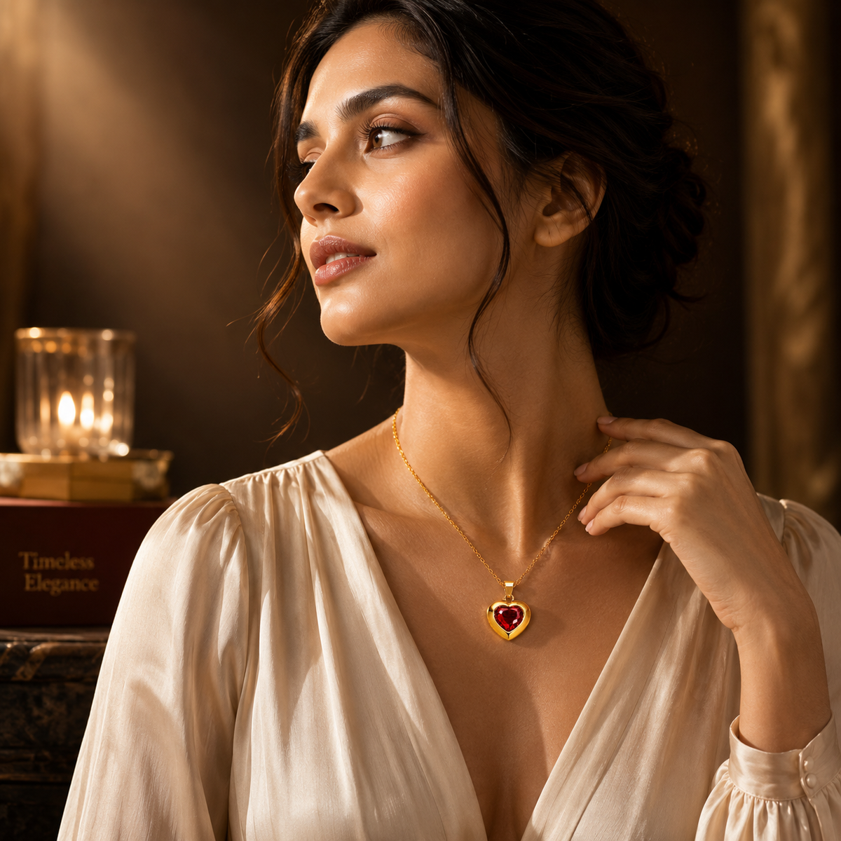 Passion Deep Red HEART Necklace | Gold-Tone - For Women | Includes: Necklace