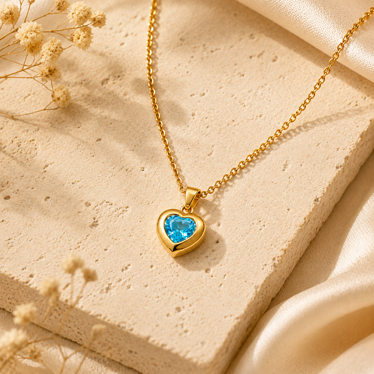 Serenity Aqua Blue HEART Necklace | Gold-Tone - For Women | Includes: Necklace