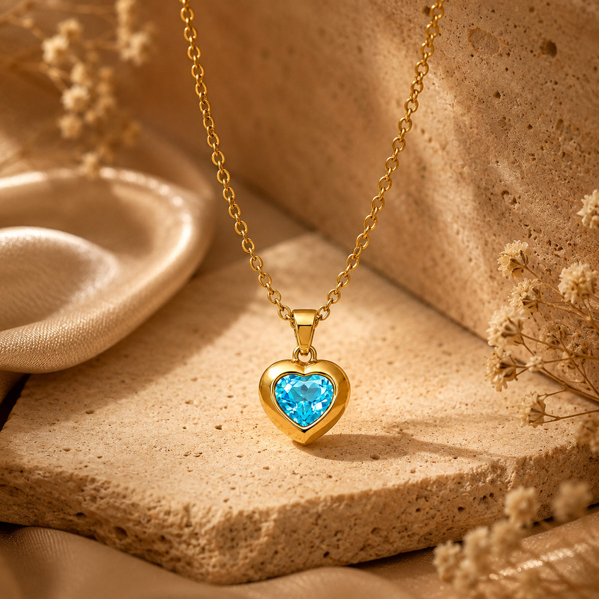 Serenity Aqua Blue HEART Necklace | Gold-Tone - For Women | Includes: Necklace