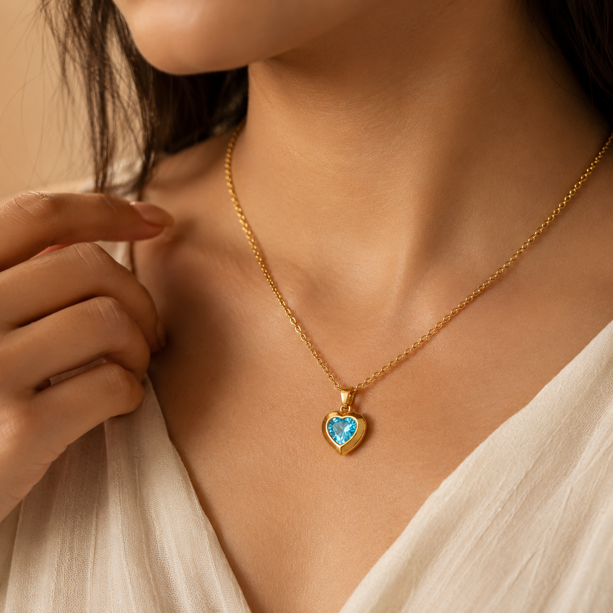 Serenity Aqua Blue HEART Necklace | Gold-Tone - For Women | Includes: Necklace