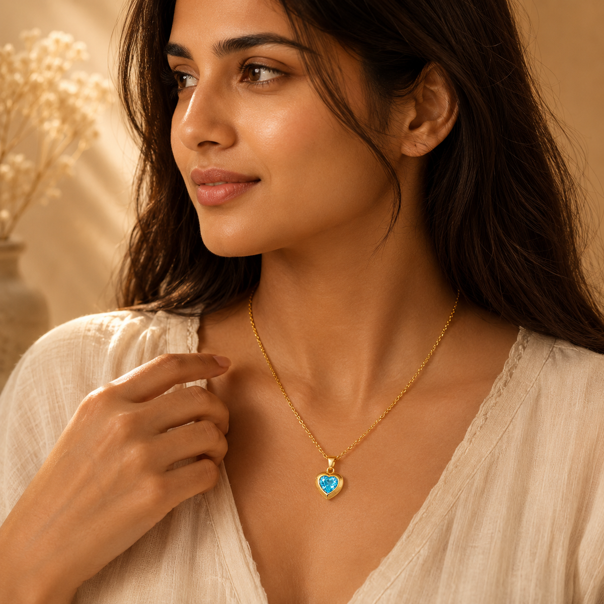 Serenity Aqua Blue HEART Necklace | Gold-Tone - For Women | Includes: Necklace