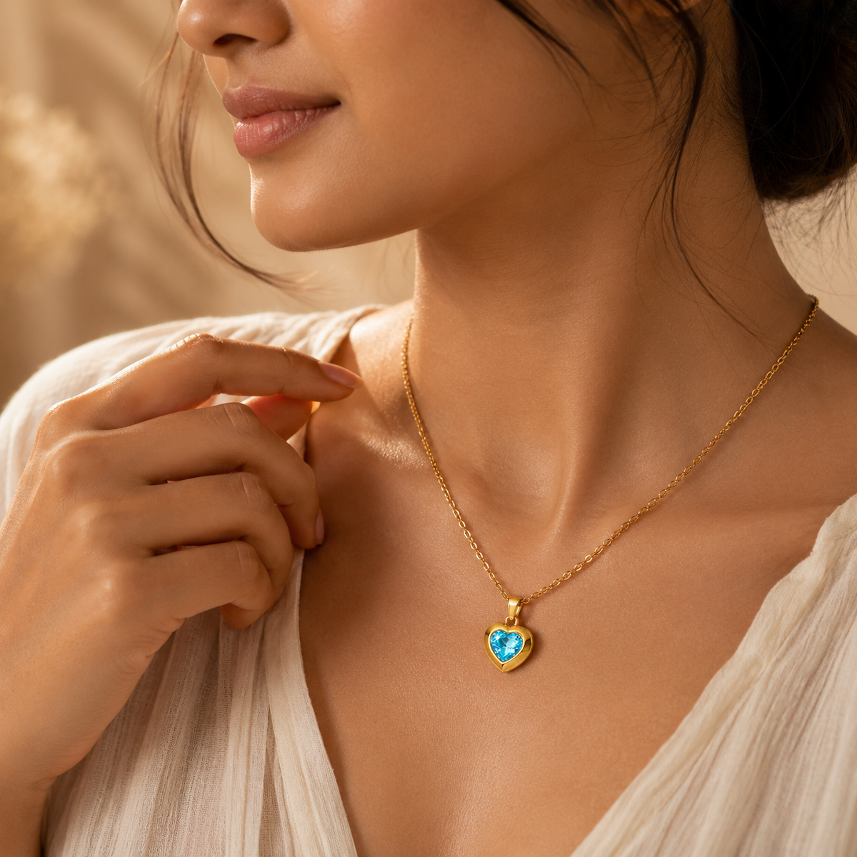 Serenity Aqua Blue HEART Necklace | Gold-Tone - For Women | Includes: Necklace