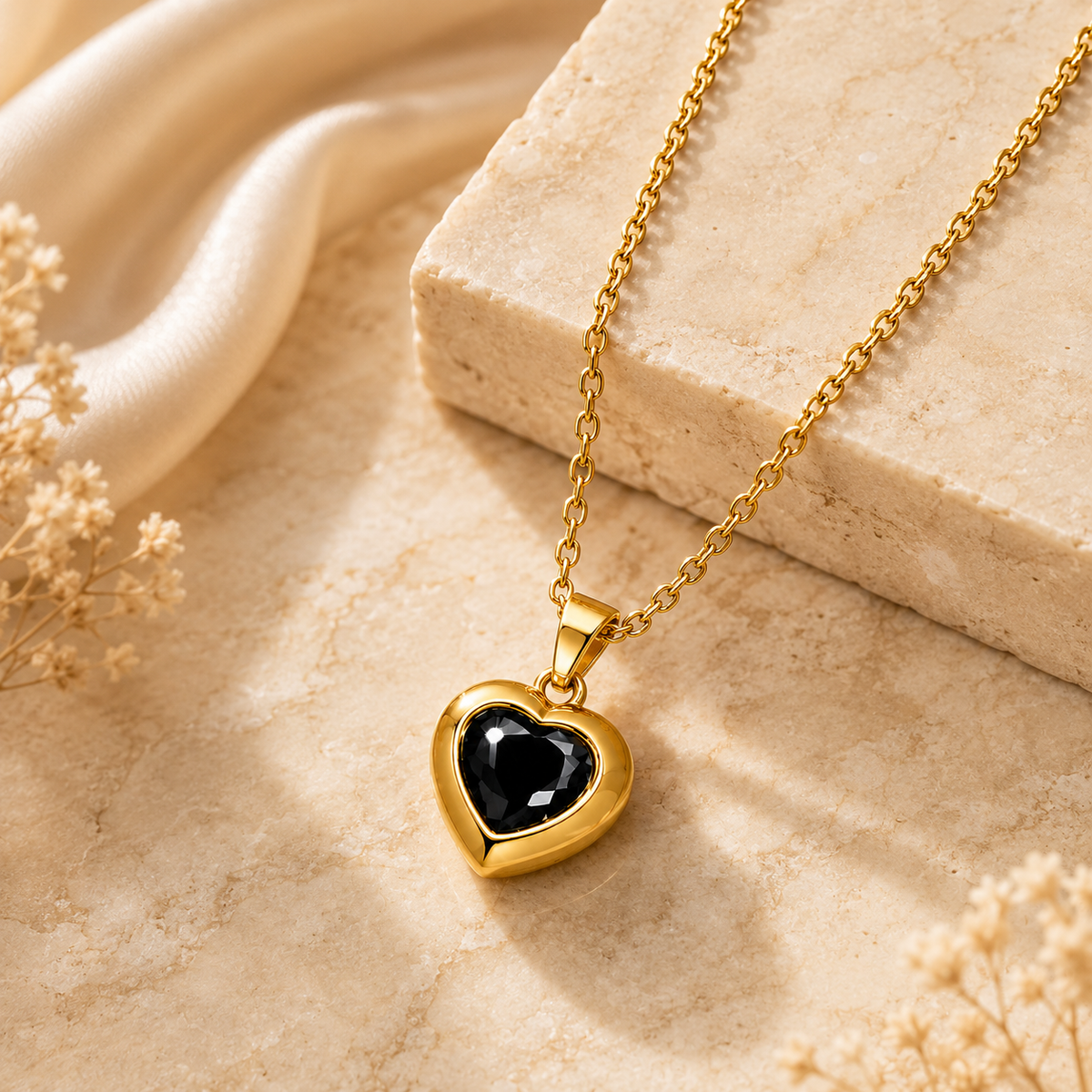 Midnight Black HEART Necklace | Gold-Tone - For Women | Includes: Necklace