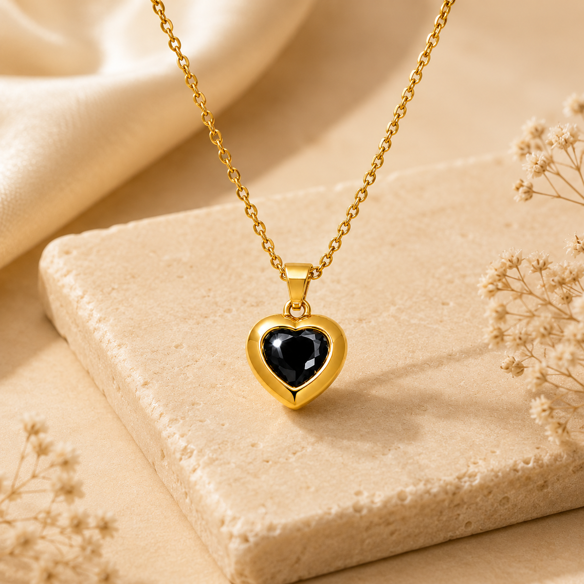 Midnight Black HEART Necklace | Gold-Tone - For Women | Includes: Necklace