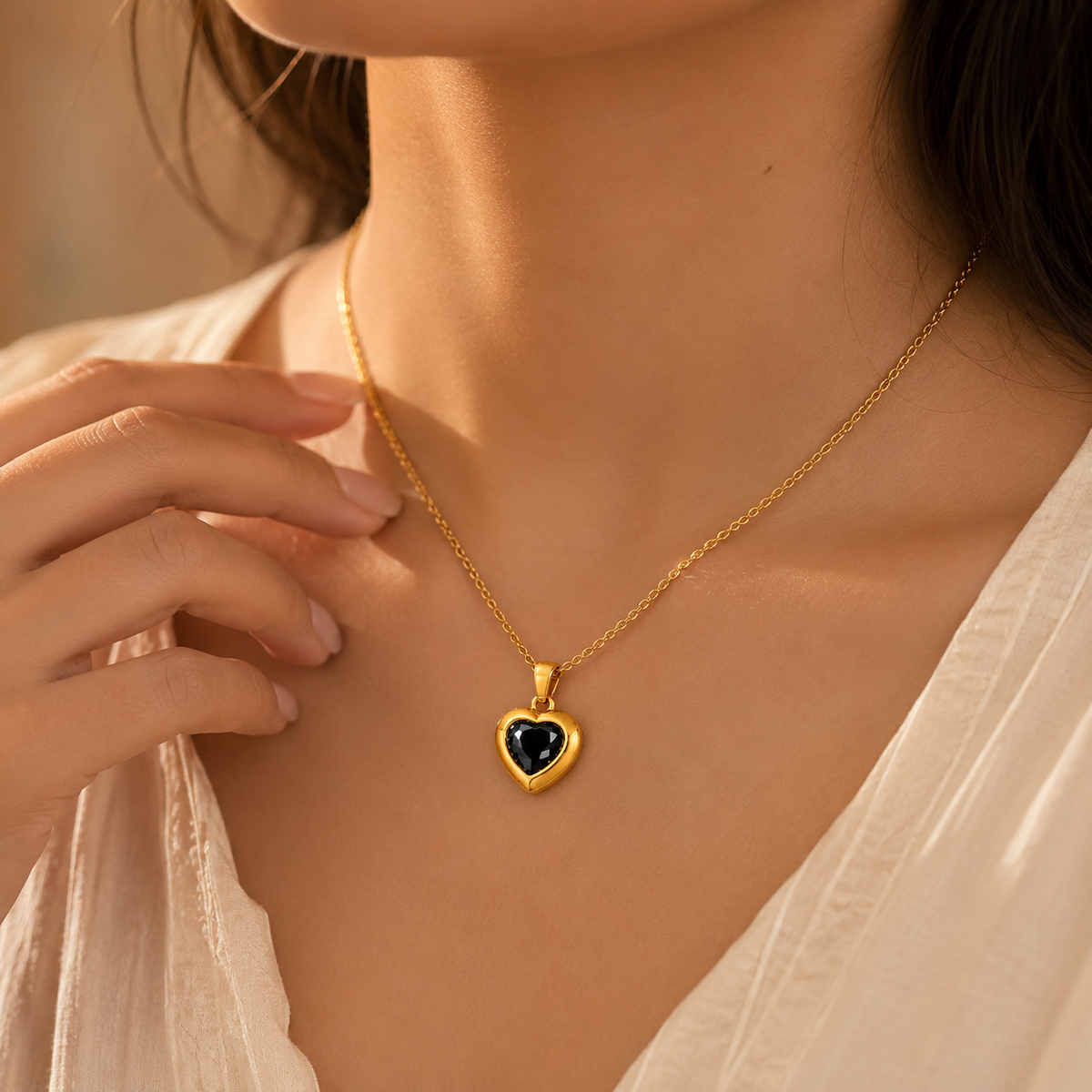Midnight Black HEART Necklace | Gold-Tone - For Women | Includes: Necklace