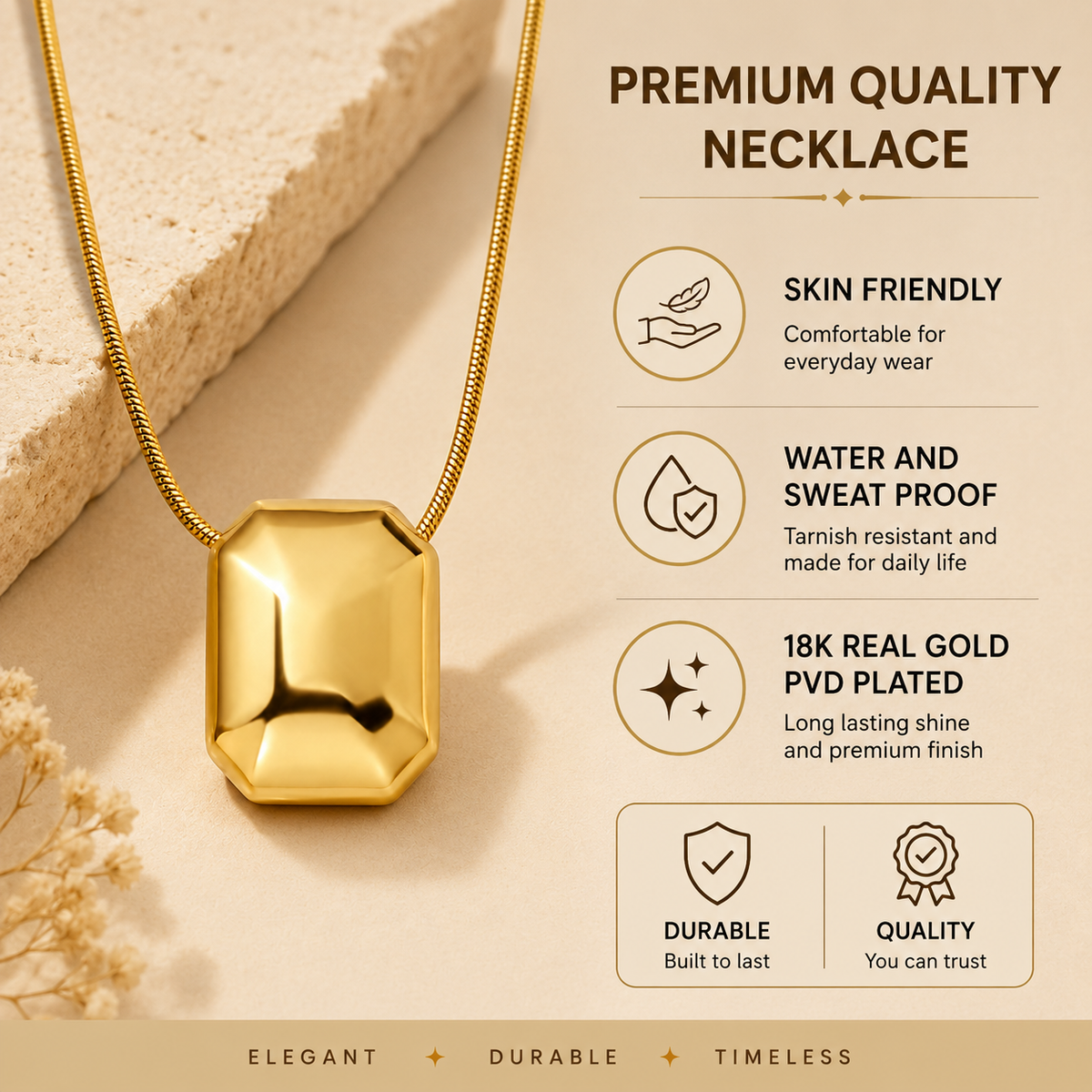 Facet BEVELLED OCTAGON Necklace | Gold-Tone - For Women | Includes: Necklace