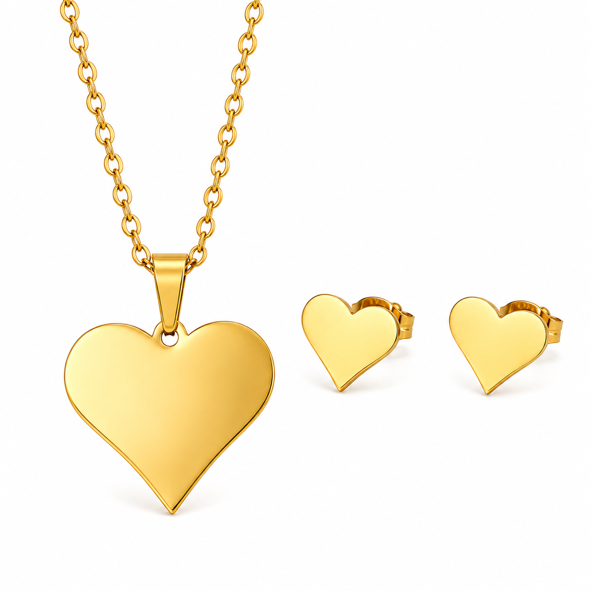 Sweetheart BRUSHED HEART Necklace & Earrings Set | Gold-Tone - For Women | Includes: Necklace & 1 Pair of Earrings