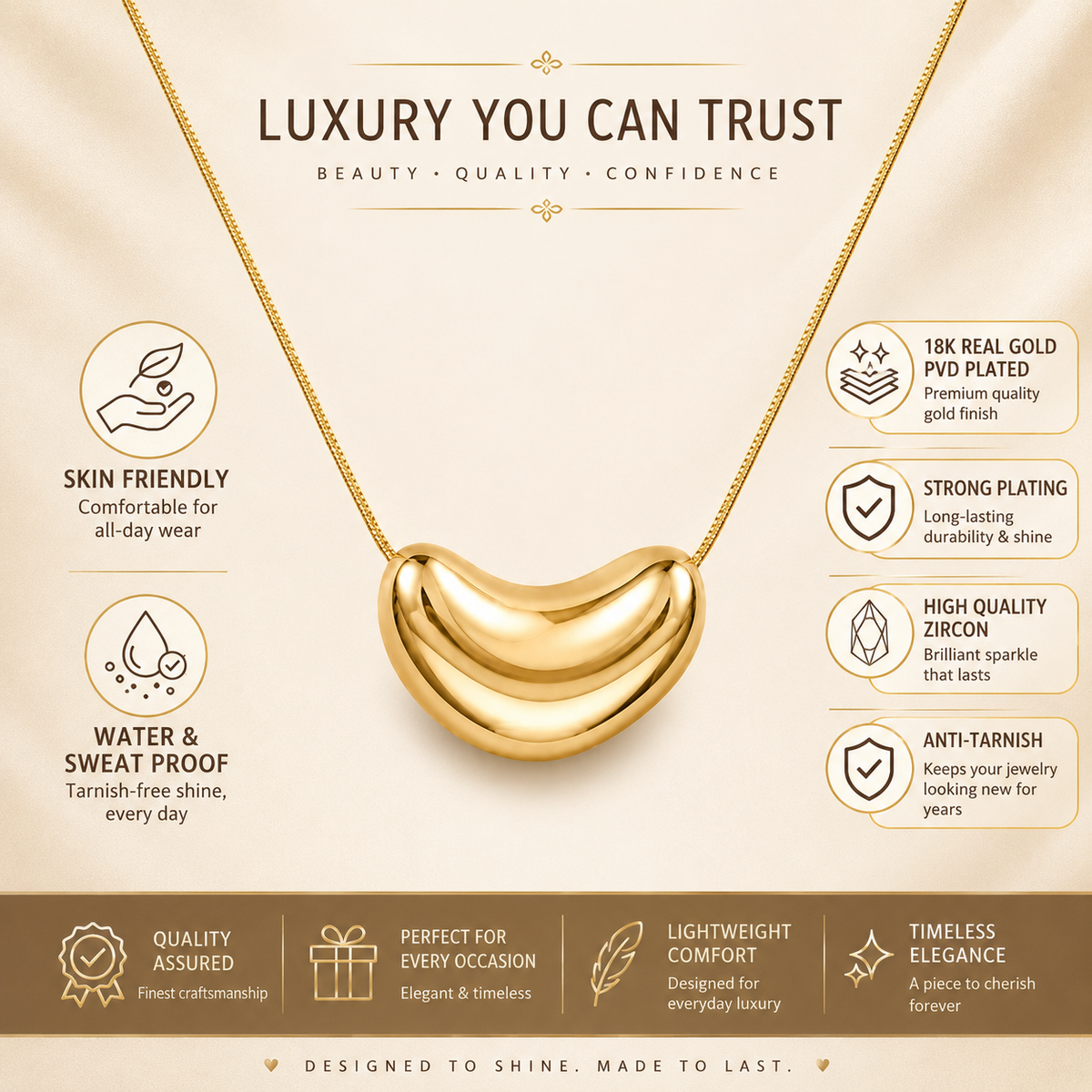 Muse SCULPTED CRESCENT Necklace | Gold-Tone - For Women | Includes: Necklace