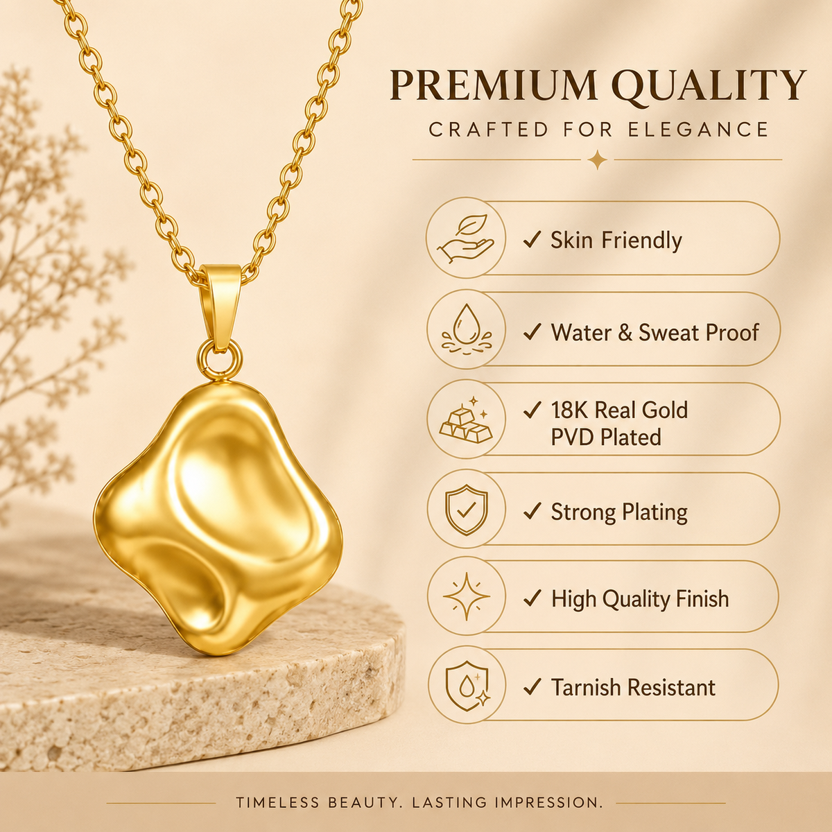 Ripple ORGANIC PENDANT Necklace | Gold-Tone - For Women | Includes: Necklace
