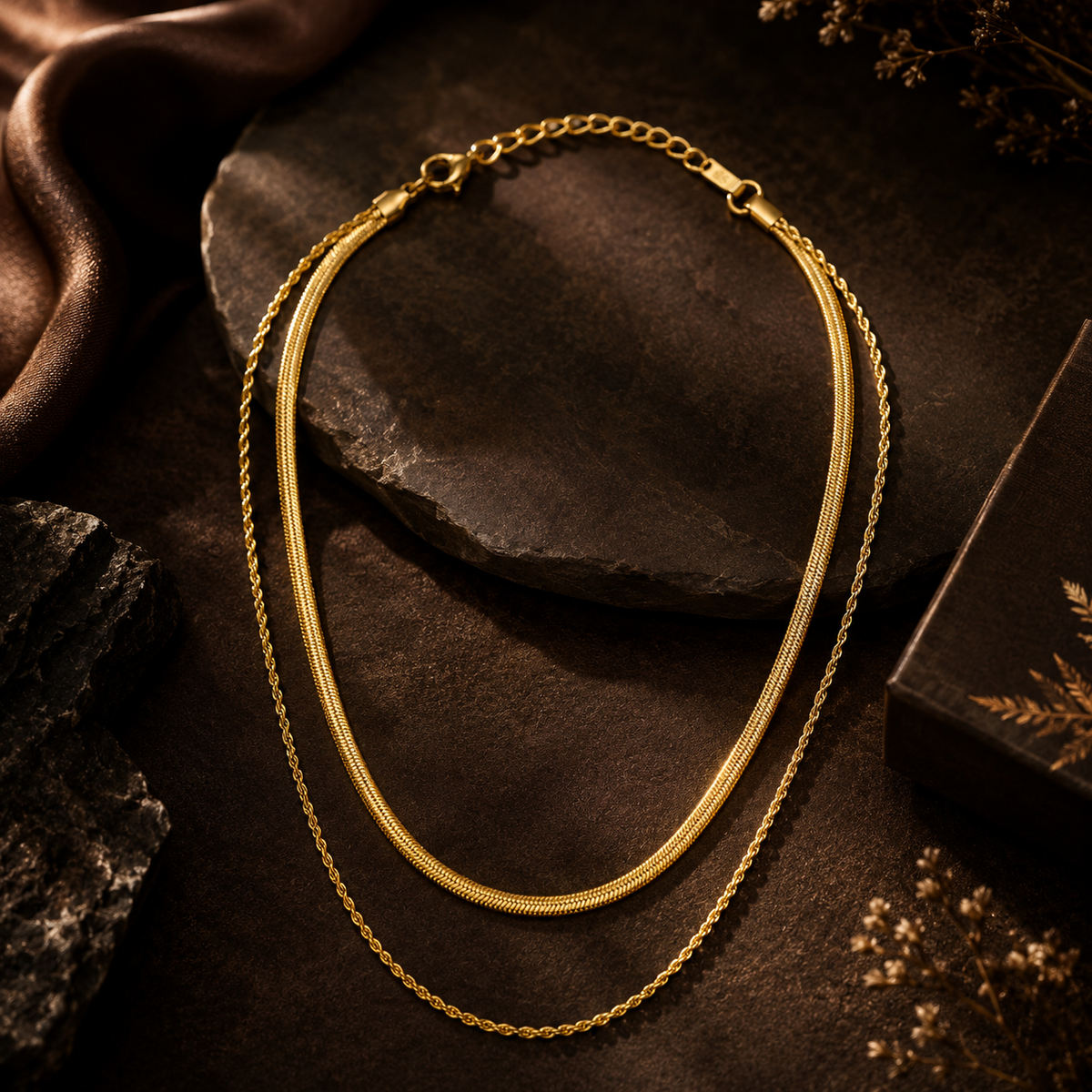 Drape SNAKE & ROPE LAYERED Necklace | Gold-Tone - For Women | Includes: Necklace