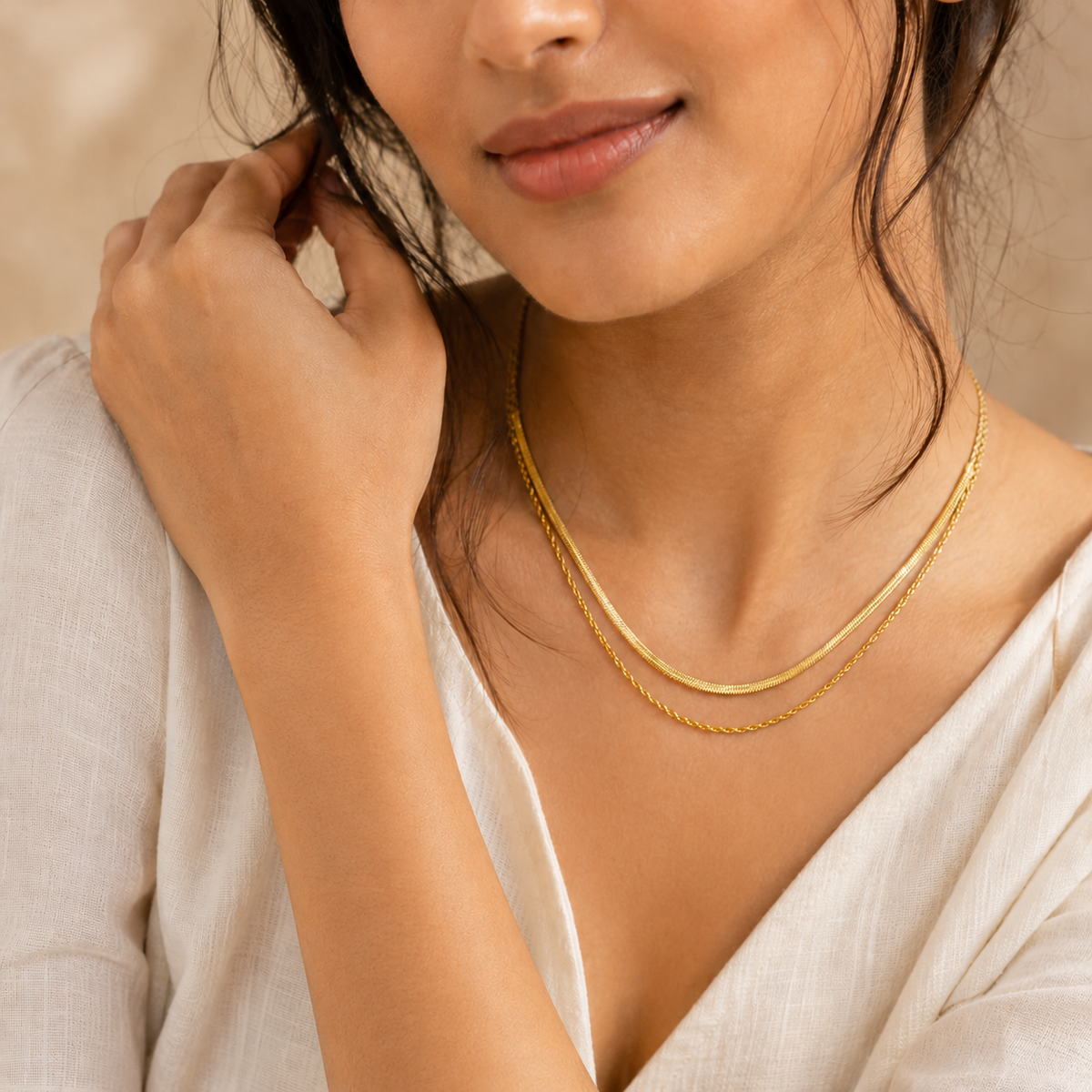 Drape SNAKE & ROPE LAYERED Necklace | Gold-Tone - For Women | Includes: Necklace