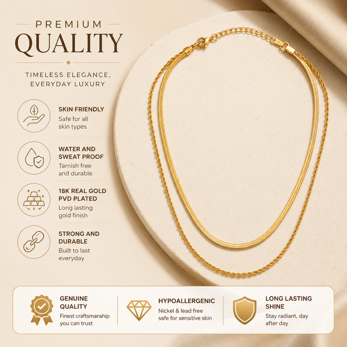 Drape SNAKE & ROPE LAYERED Necklace | Gold-Tone - For Women | Includes: Necklace