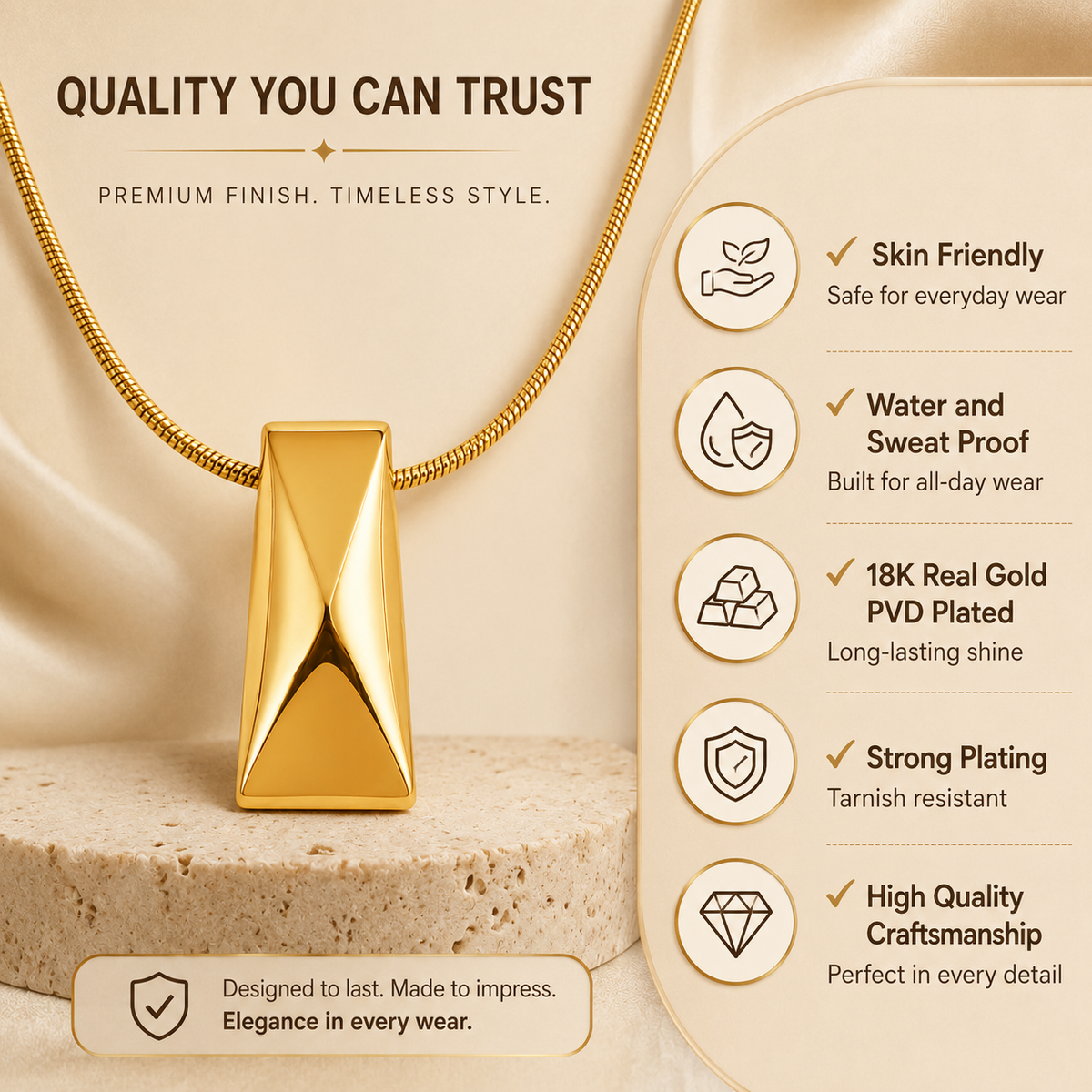 Prism FACETED RECTANGLE Necklace | Gold-Tone - For Women | Includes: Necklace