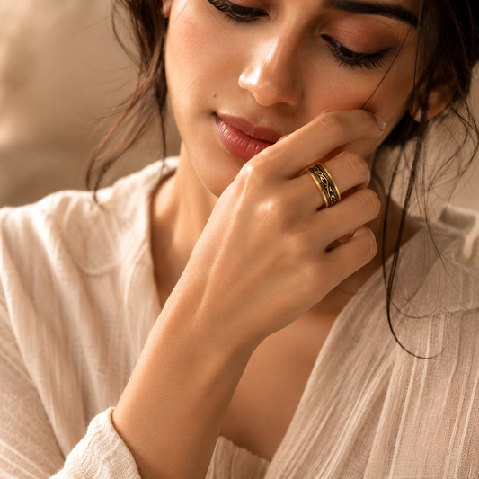 Ethnic Heritage Golden Ring | 18K Real Gold PVD Plated– For Women | Includes: Ring