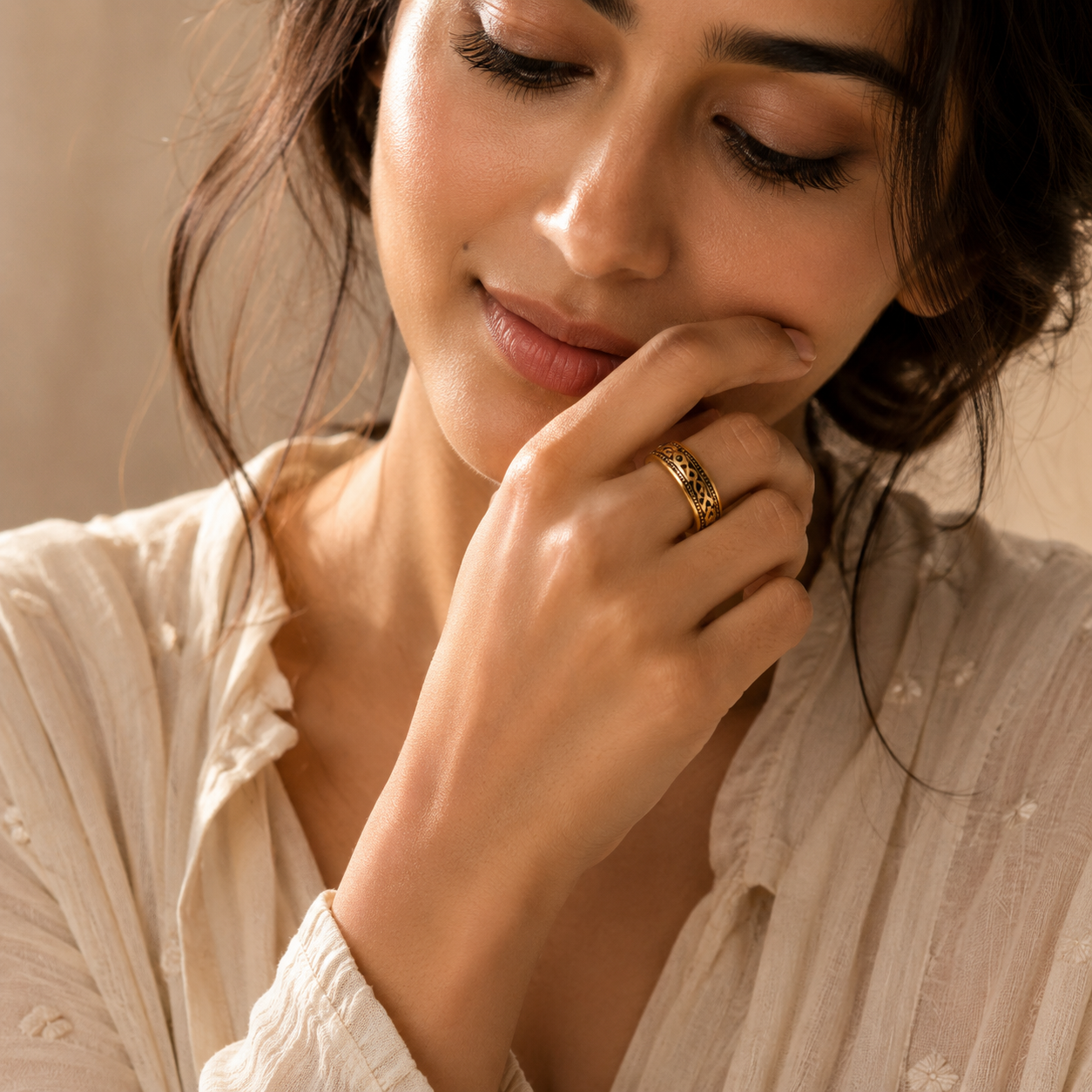 Ethnic Heritage Golden Ring | 18K Real Gold PVD Plated– For Women | Includes: Ring