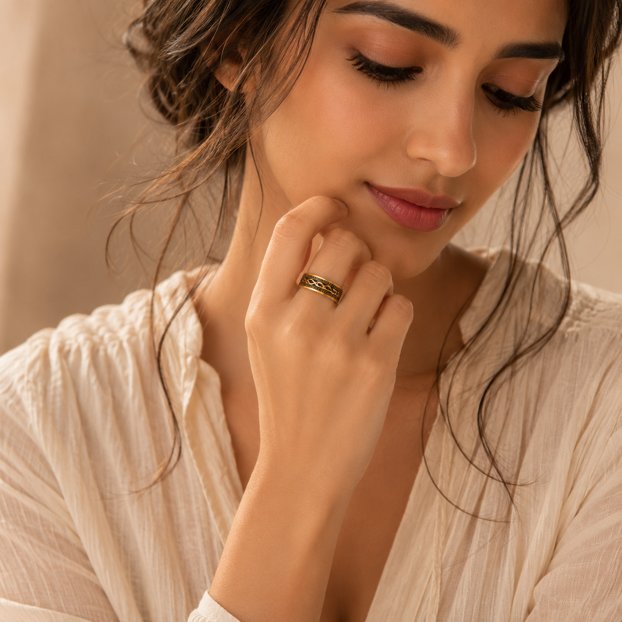Ethnic Heritage Golden Ring | 18K Real Gold PVD Plated– For Women | Includes: Ring