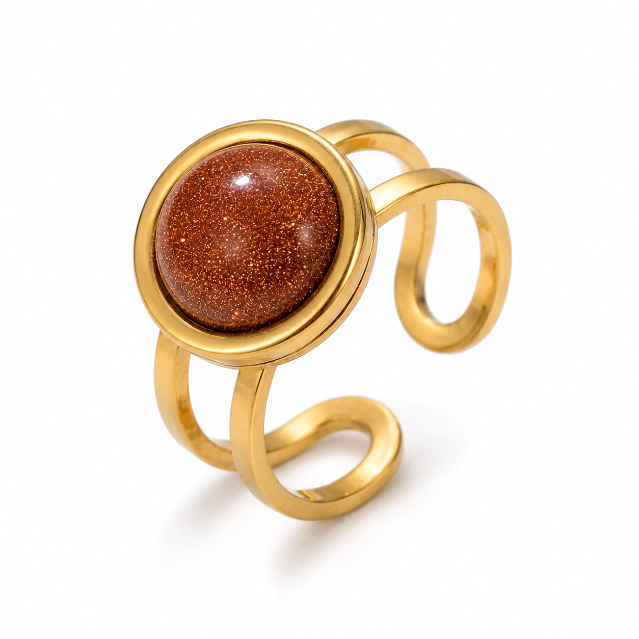 Sun Stone Flexi Size Golden Ring | 18K Real Gold PVD Plated– For Women | Includes: Ring
