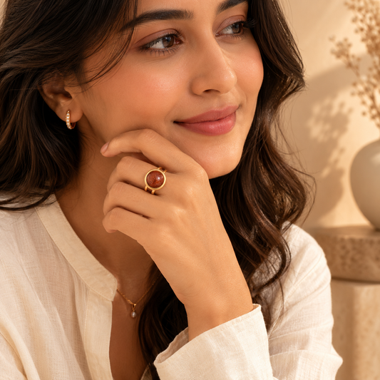 Sun Stone Flexi Size Golden Ring | 18K Real Gold PVD Plated– For Women | Includes: Ring