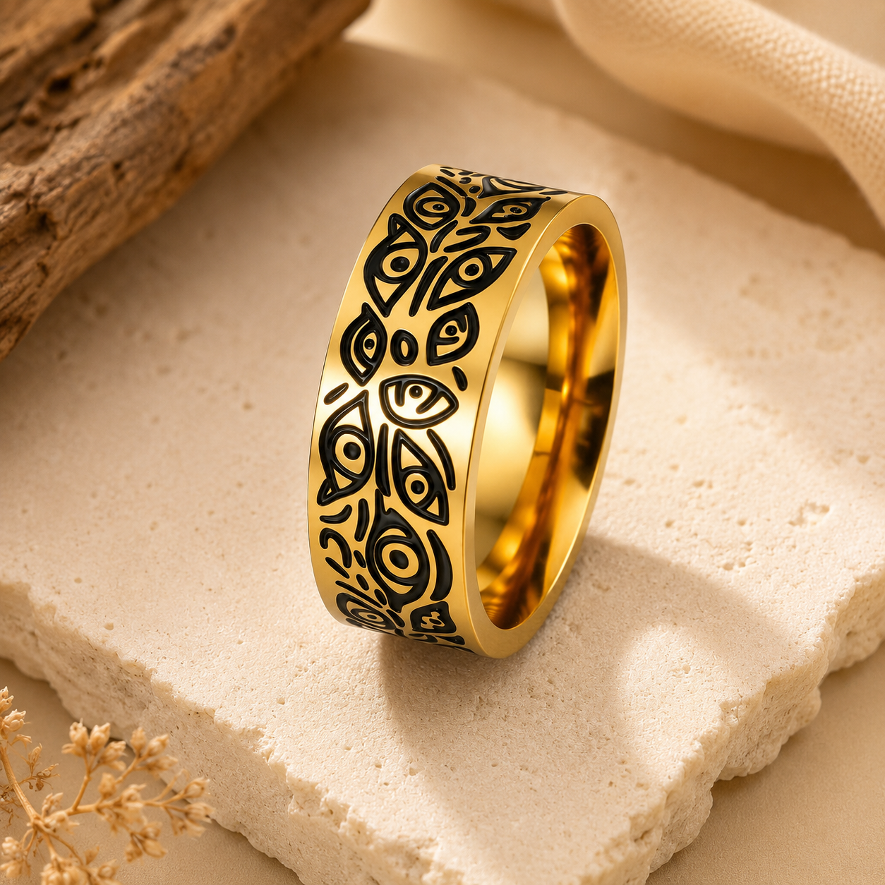 Evil Eye Protection Golden Ring | 18K Real Gold PVD Plated– For Women | Includes: Ring