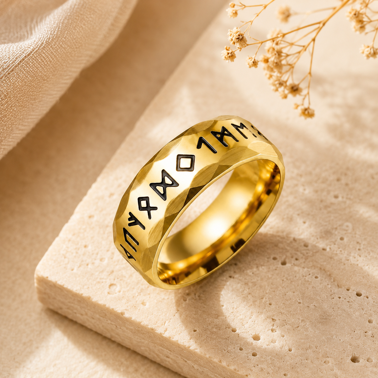 Viking Gothik Golden Ring | 18K Real Gold PVD Plated– For Women | Includes: Ring