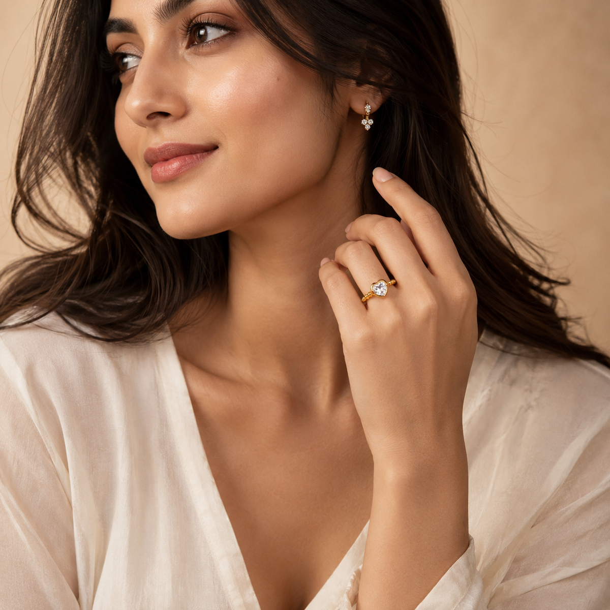 Dainty Solitaire Heart Zircon Flexi Size Ring | 18K PVD Gold Plated- For Women | Includes: Ring