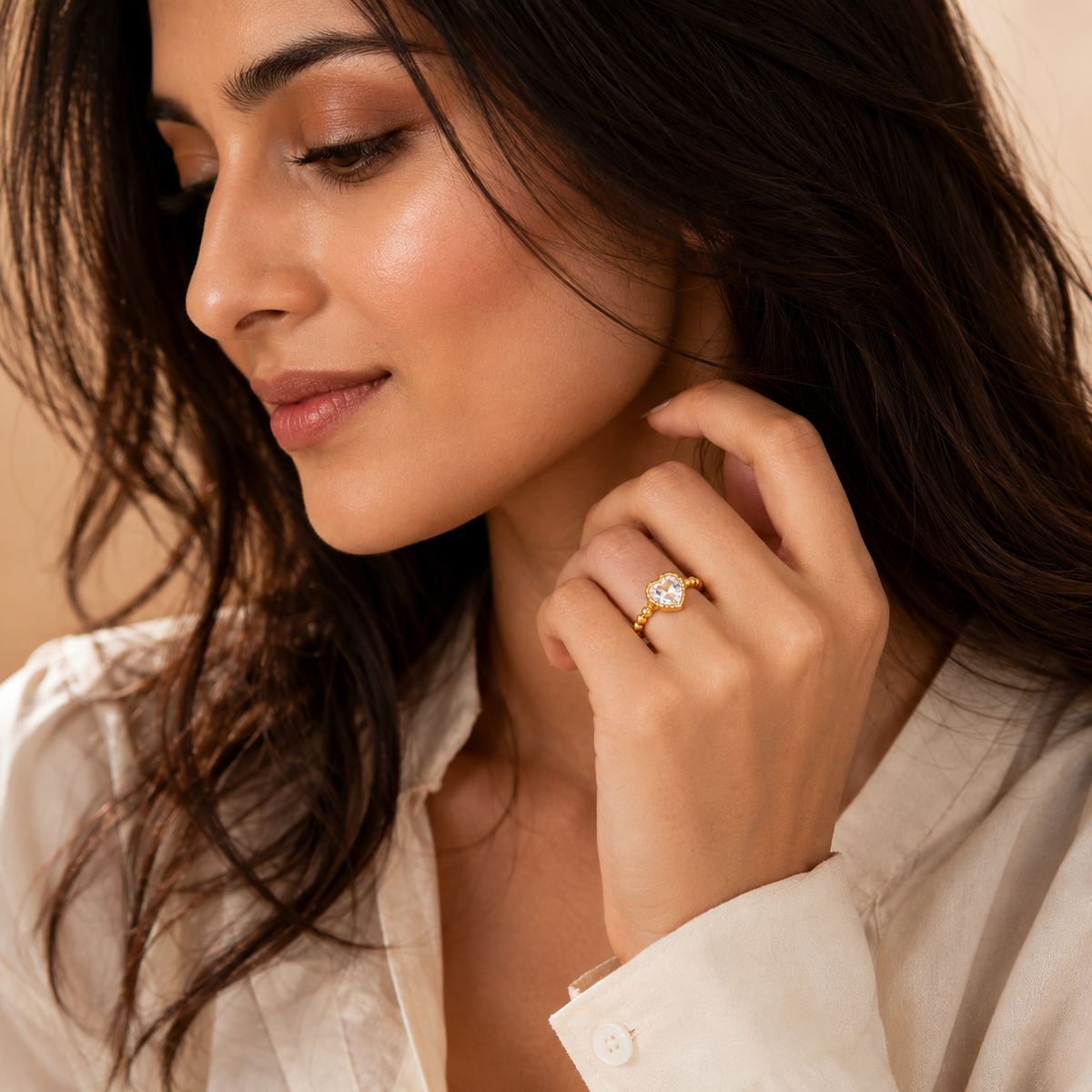 Dainty Solitaire Heart Zircon Flexi Size Ring | 18K PVD Gold Plated- For Women | Includes: Ring