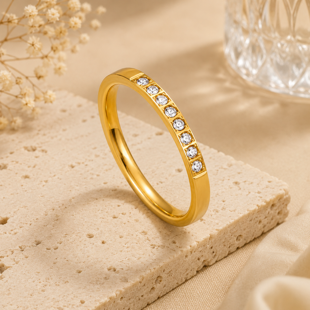 Tennis-Zircon Ultra Dainty Ring | 18K PVD Gold Plated- For Women | Includes: Ring
