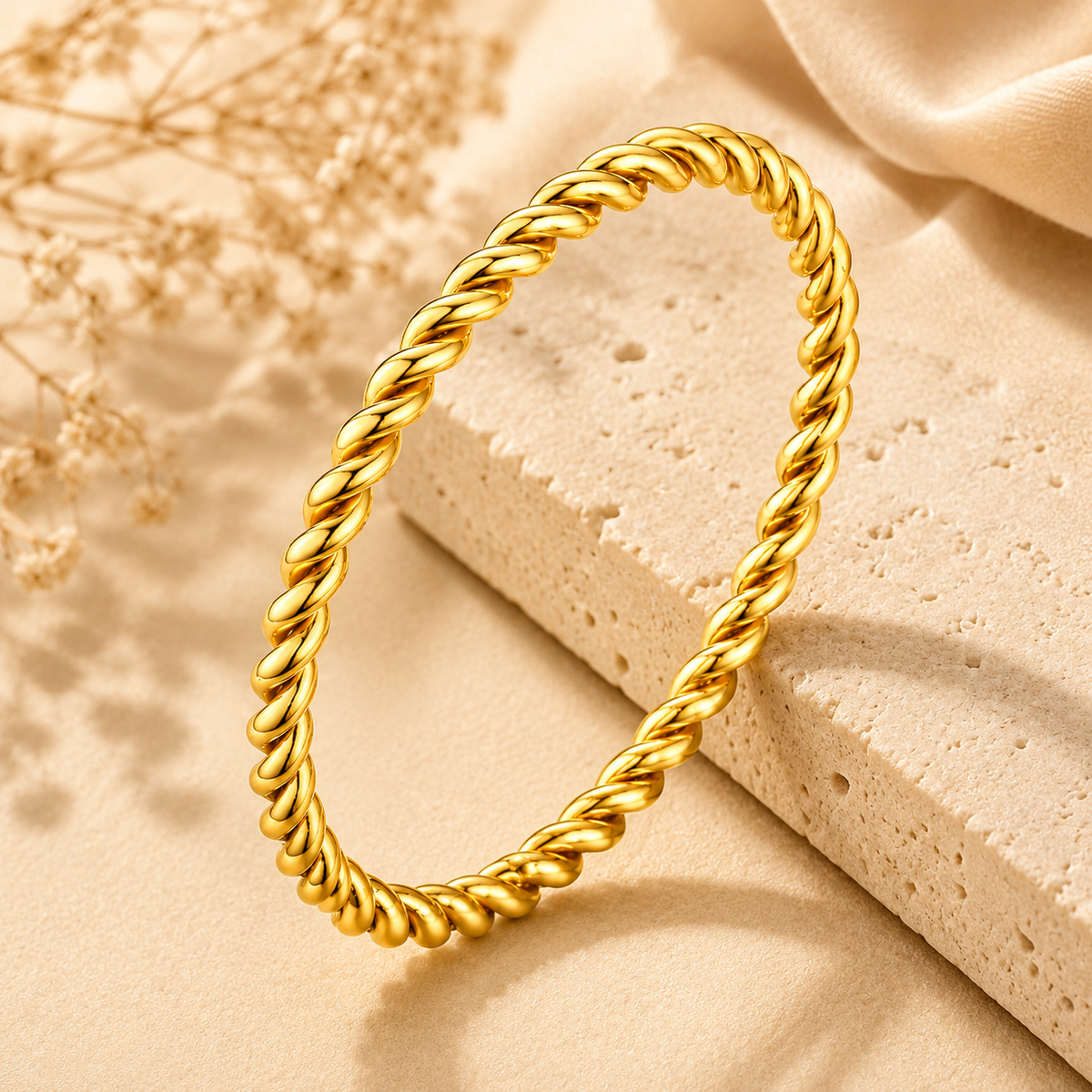 Twisted Rope Ultra Dainty Plain Golden Ring | 18K PVD Gold Plated- For Women | Includes: Ring