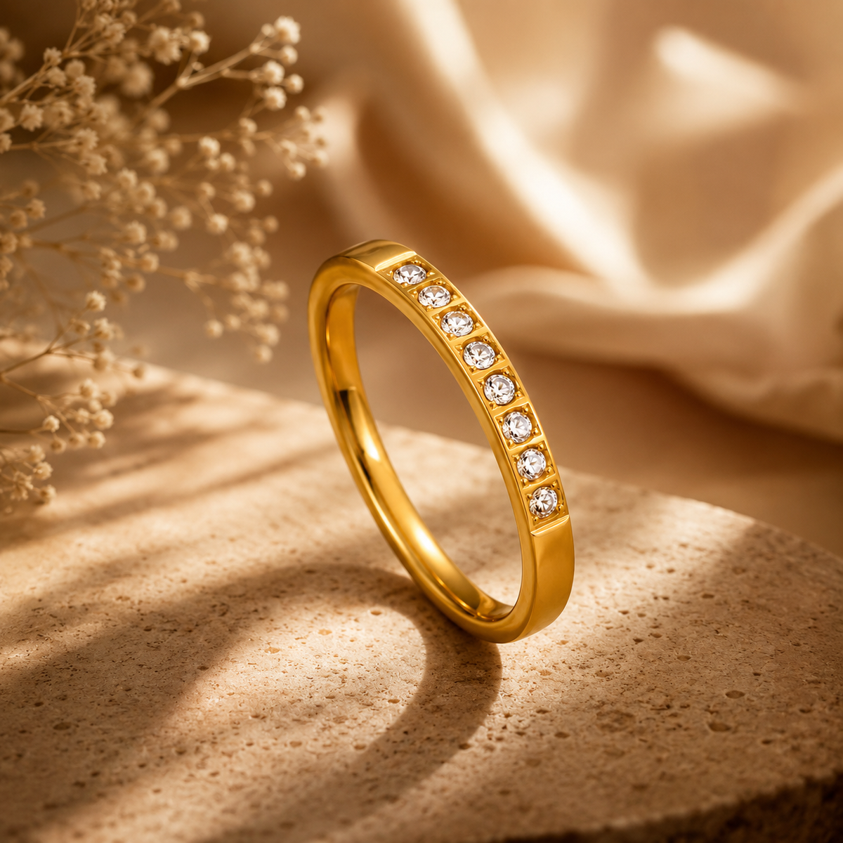 Tennis-Zircon Ultra Dainty Ring | 18K PVD Gold Plated- For Women | Includes: Ring