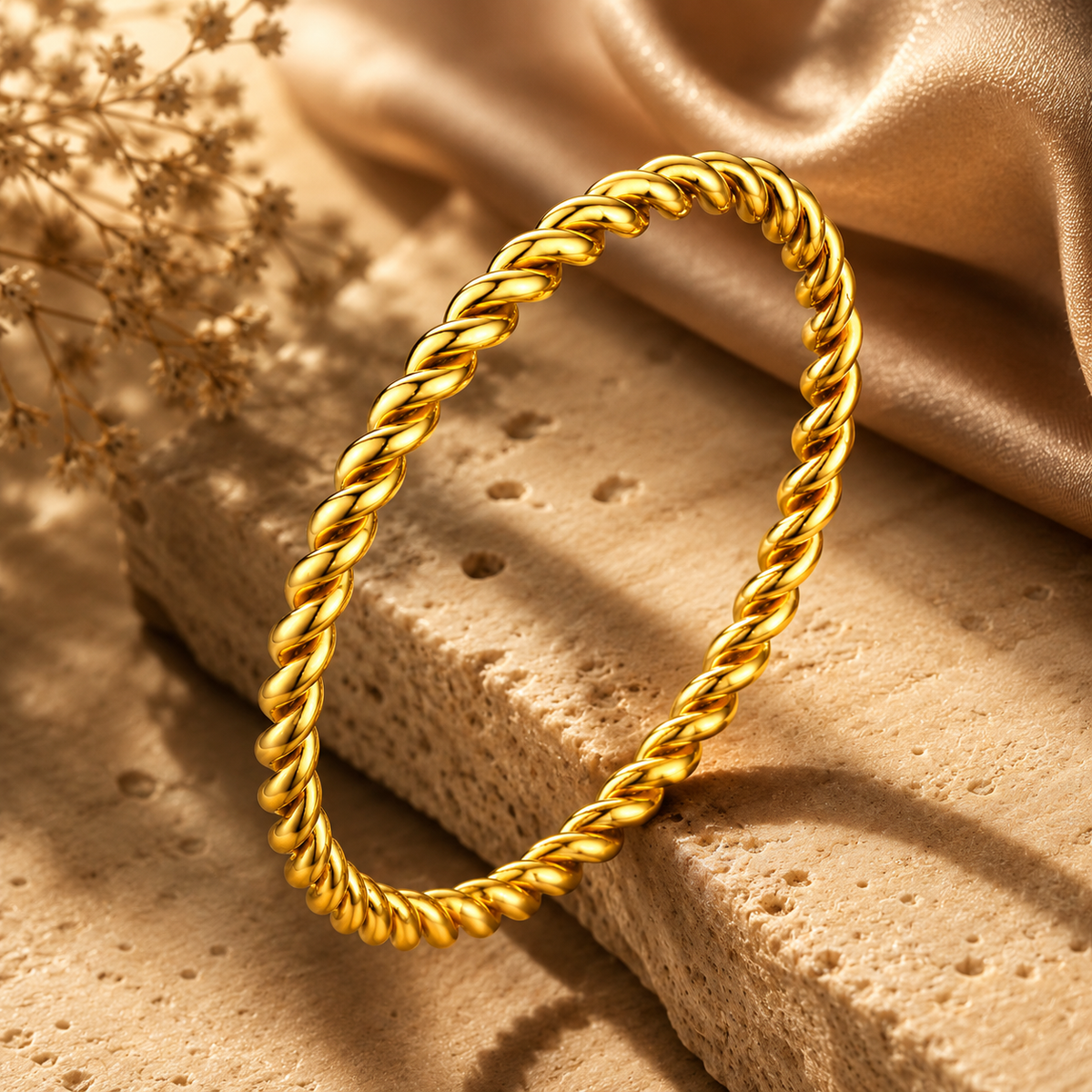 Twisted Rope Ultra Dainty Plain Golden Ring | 18K PVD Gold Plated- For Women | Includes: Ring