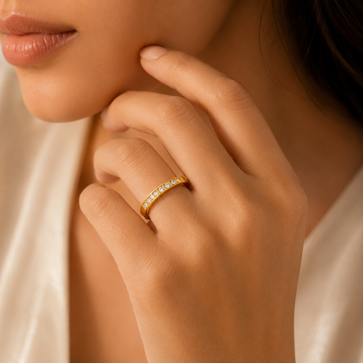 Tennis-Zircon Ultra Dainty Ring | 18K PVD Gold Plated- For Women | Includes: Ring