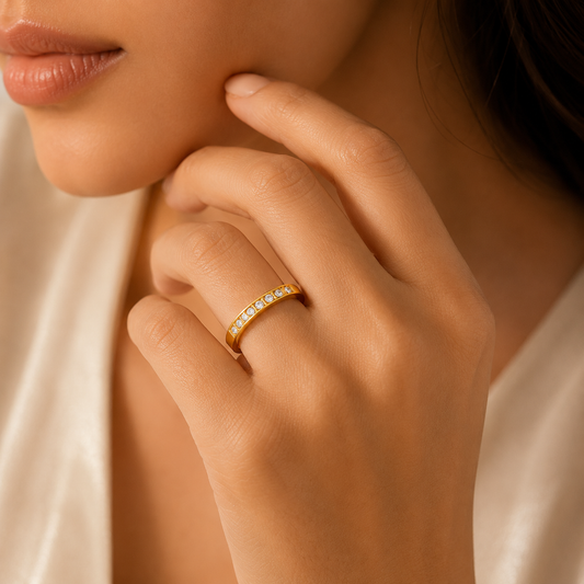 Tennis-Zircon Ultra Dainty Ring | 18K PVD Gold Plated- For Women | Includes: Ring