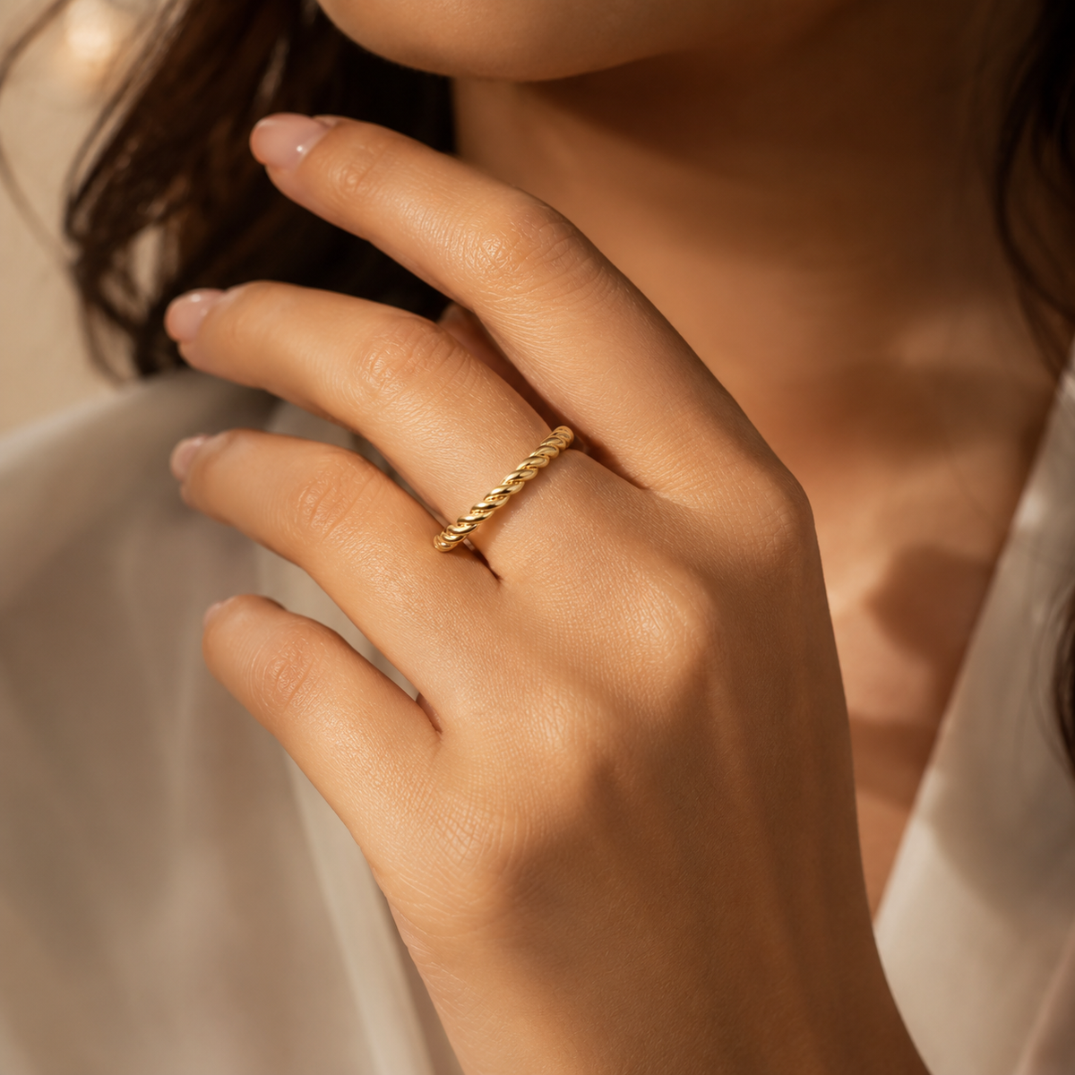 Twisted Rope Ultra Dainty Plain Golden Ring | 18K PVD Gold Plated- For Women | Includes: Ring